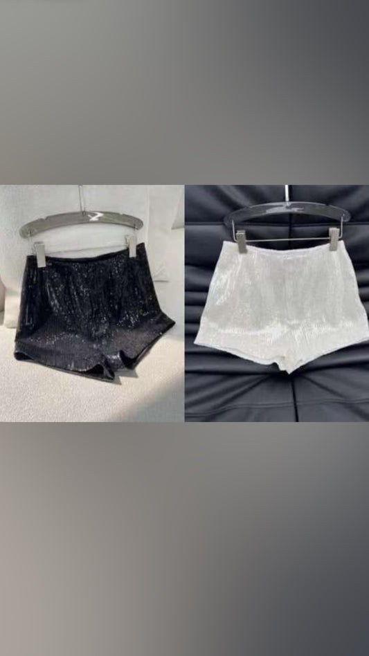 Black Sequin Shorts - Sparkly Party Shorts for Women - High Waisted Festival Rave Outfit