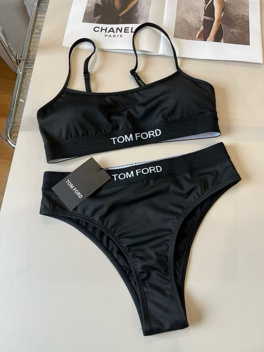 Ebony Icon Bikini Set – Luxe Tom Ford-Inspired Sports Bra & High-Waist Bottom