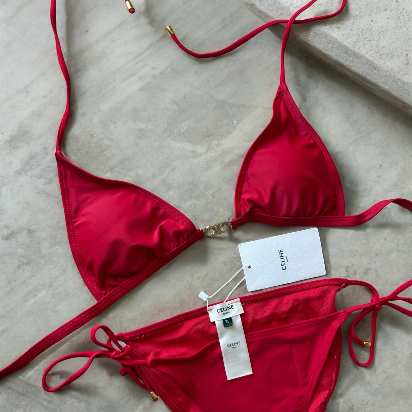 Celine Red Triangle Bikini Set – Luxe Adjustable Swimwear for Effortless Summer Style
