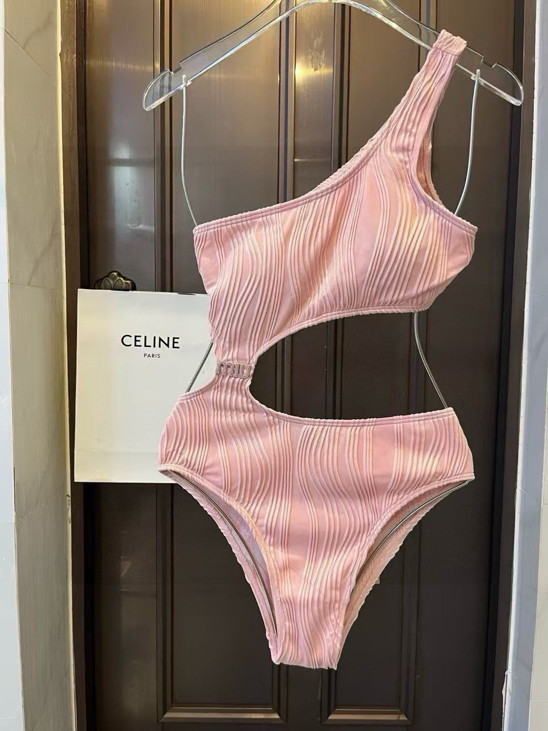 Fashion-Forward Pink Swimsuit – One Shoulder Cutout Bodysuit Style Swimwear