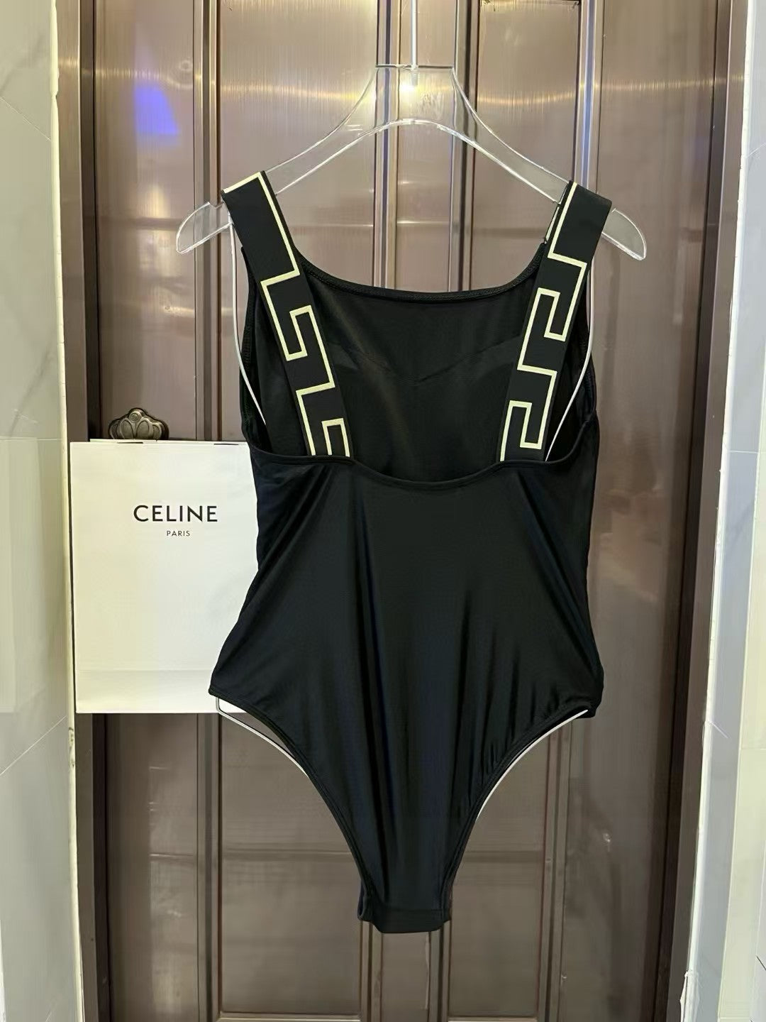 Versace Luxury Sculpted Black One-Piece Swimsuit | Square Neck High-Cut Design