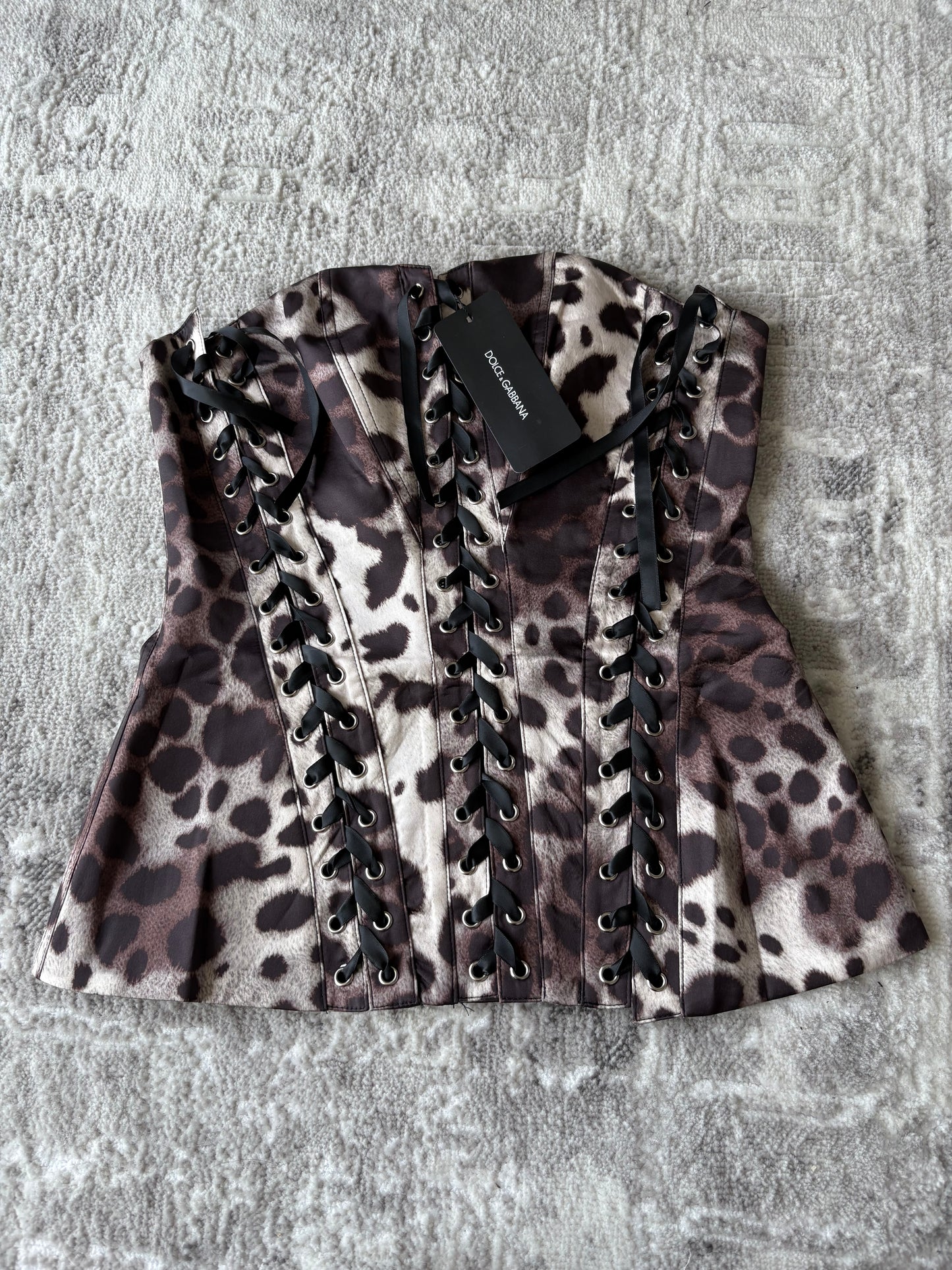 Leopard Lace-Up Corset Top – Designer Inspired Bustier with Adjustable Front Detailing