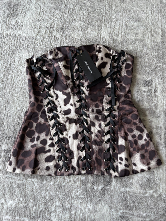 Leopard Lace-Up Corset Top – Designer Inspired Bustier with Adjustable Front Detailing