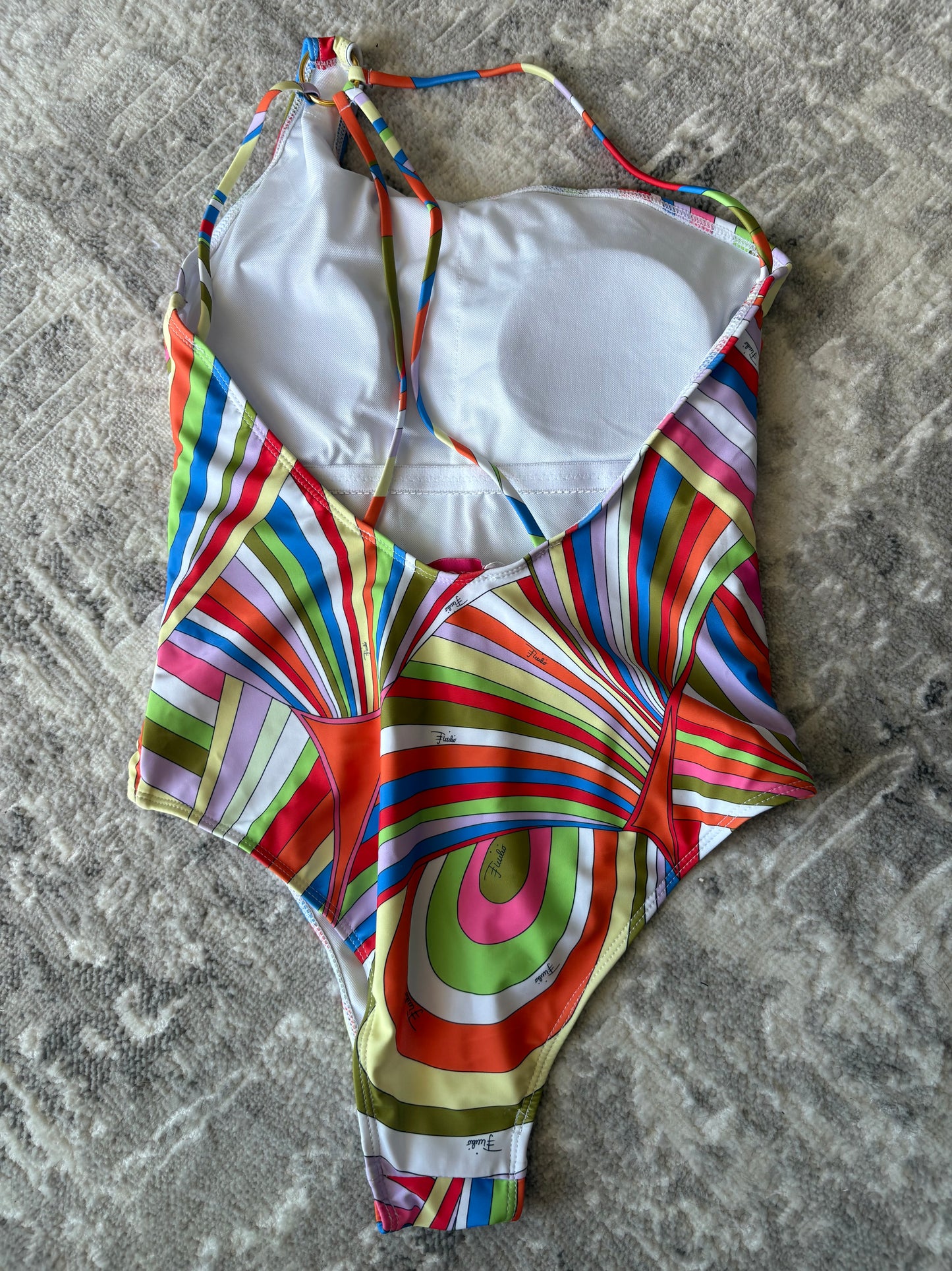 Rainbow Swirl One-Shoulder Swimsuit – Designer-Inspired Luxury Monogram Print Swimwear | Bold Statement One-Piece