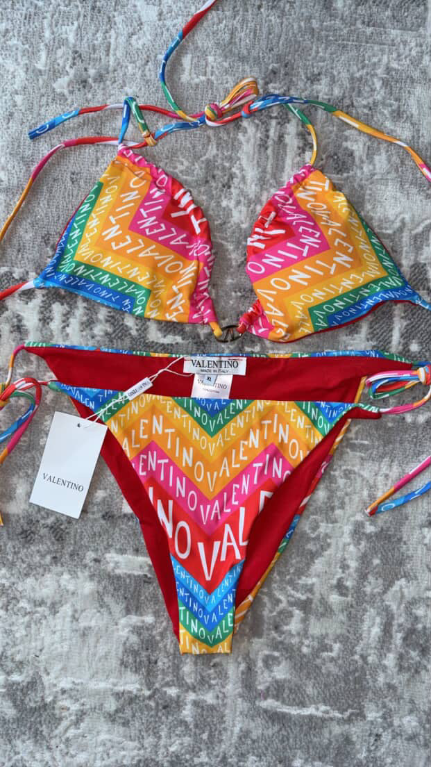 Rainbow Logo Bikini Set – Designer-Inspired Two-Piece Swimwear | Luxury Monogram Print Bikini