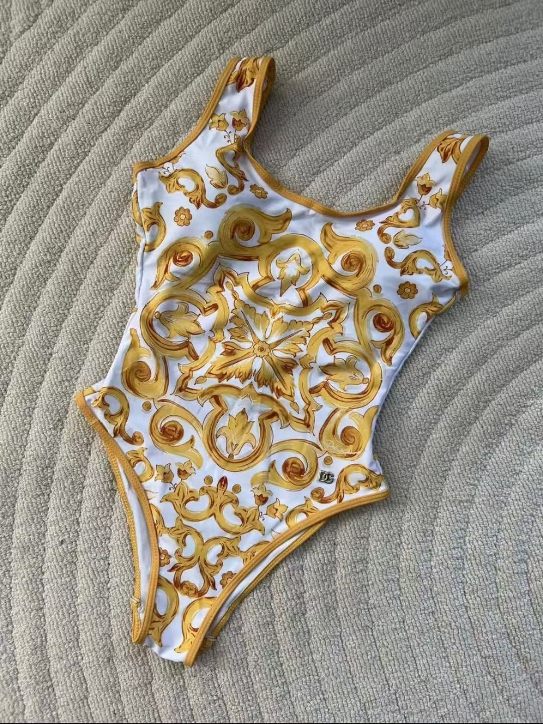 Gold Baroque One Piece Swimsuit - Luxury Designer-Inspired.Trendy Swimwear for Women