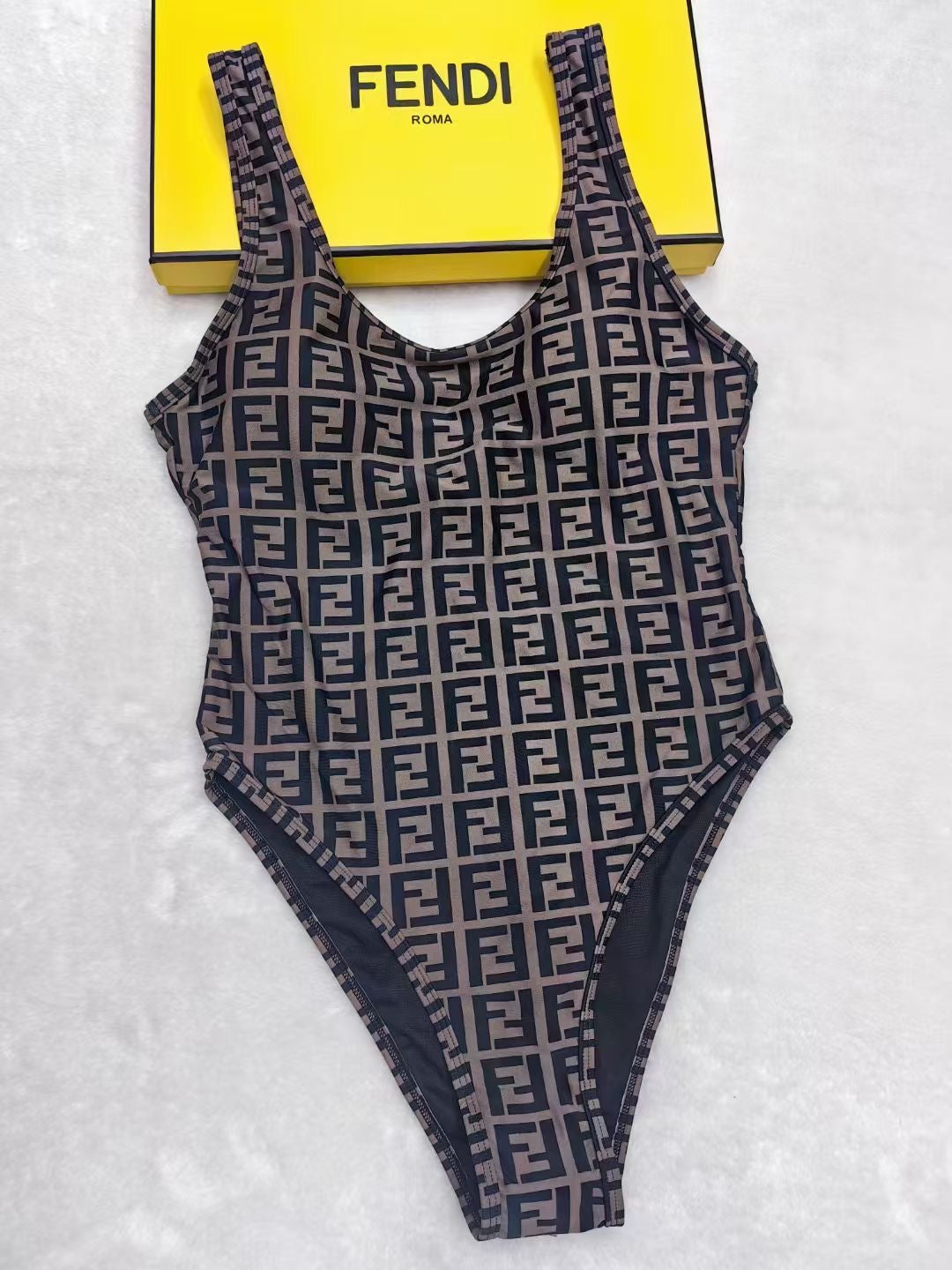 Designer-Inspired One Piece Swimsuit – FF Logo Monogram | High Leg Luxury Beachwear for Women